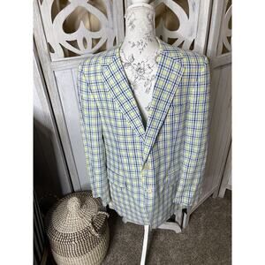 Vintage IZOD Lacoste Men's Plaid Sport Coat Blazer - Size 40R Green Blue